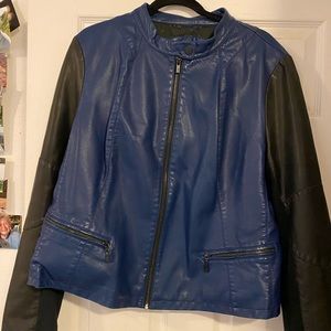 Blue and Black Faux Leather Jacket
